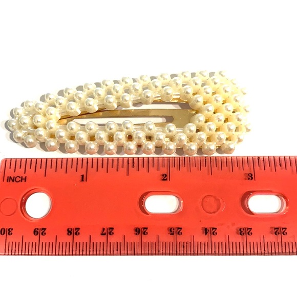 Earrings Barrette Set Gold Tone Faux Pearl - Picture 11 of 11